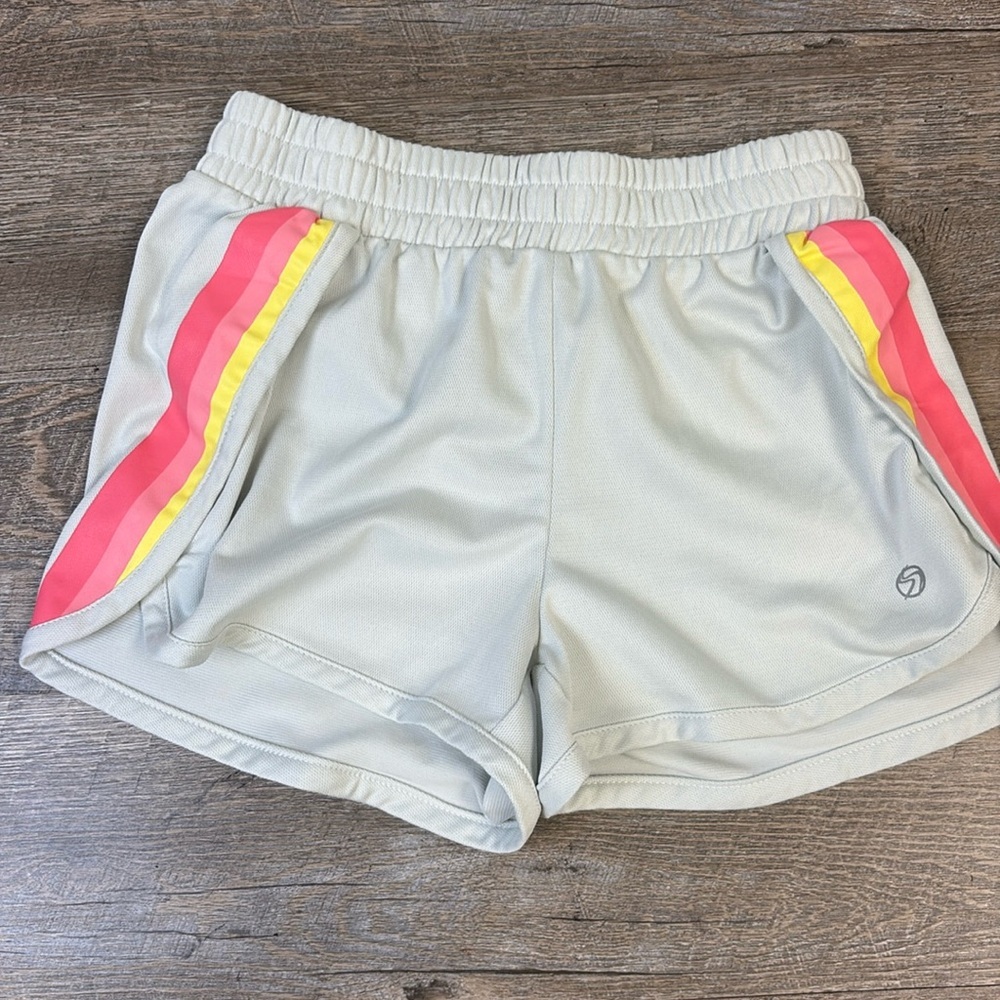Athletika Couture Vintage Dolphin Rainbow Striped Athletic Shorts